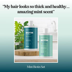 Maple Holistics Volumizing Biotin Shampoo and Conditioner in bathroom setting