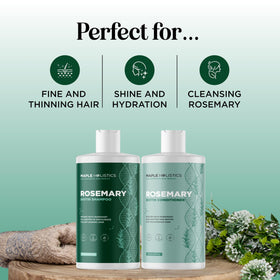 Maple Holistics Volumizing Biotin Shampoo and Conditioner on bathroom shelf