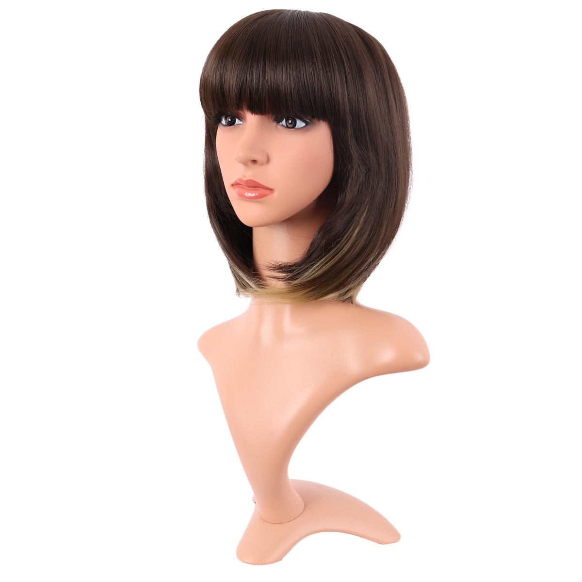 MapofBeauty 12 Inch Brown/Blonde Straight Bob Wig back view