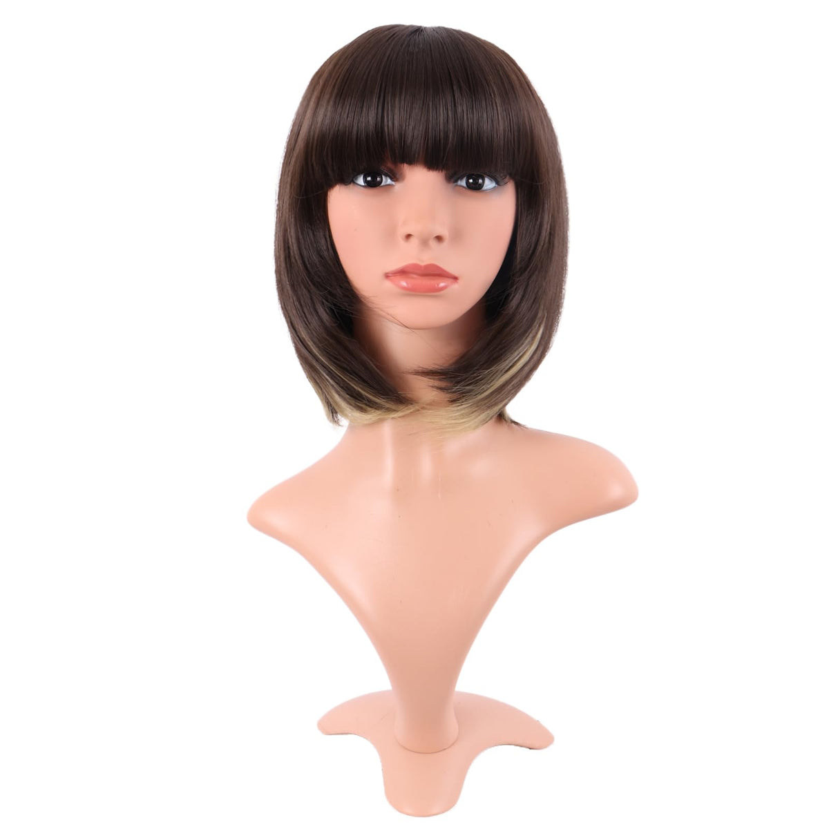 MapofBeauty 12 Inch Brown/Blonde Straight Bob Wig front view