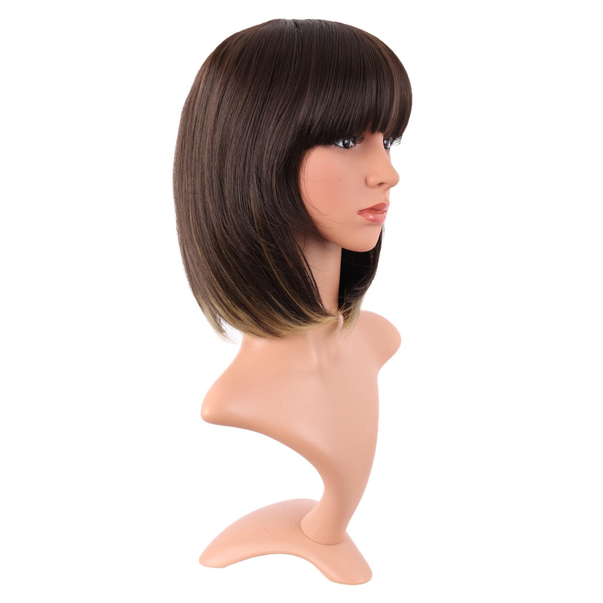 MapofBeauty 12 Inch Brown/Blonde Straight Bob Wig side view