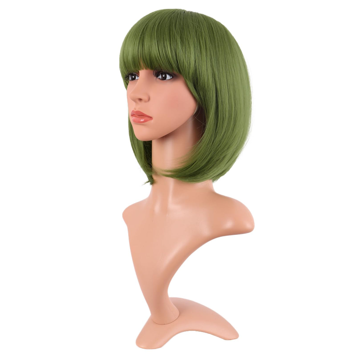 MapofBeauty 12 Inch Olive Green Bob Wig back view