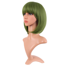 MapofBeauty 12 Inch Olive Green Bob Wig back view