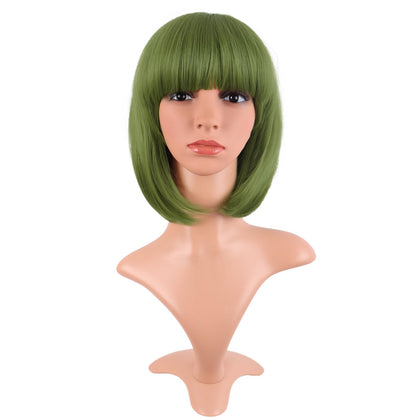 MapofBeauty 12 Inch Olive Green Bob Wig front view