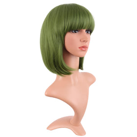 MapofBeauty 12 Inch Olive Green Bob Wig side view