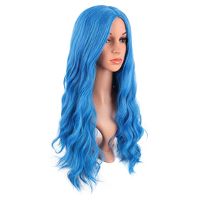 MapofBeauty 28 Inch Long Mixed Light Blue Curly Wig back view