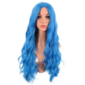 MapofBeauty 28 Inch Long Mixed Light Blue Curly Wig front view