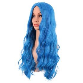 MapofBeauty 28 Inch Long Mixed Light Blue Curly Wig side view