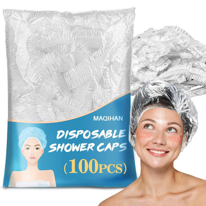 MAQIHAN disposable shower cap front view, clear plastic