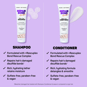 Marc Anthony Repairing Shampoo and Conditioner set on a bathroom shelf