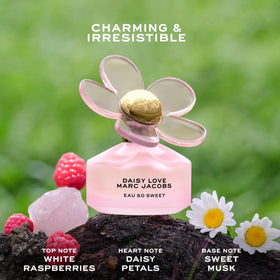 Marc Jacobs Daisy Love Eau So Sweet bottle with floral background