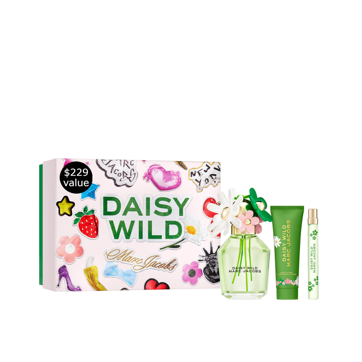 Marc Jacobs Daisy Wild EDP Gift Set front view with three products