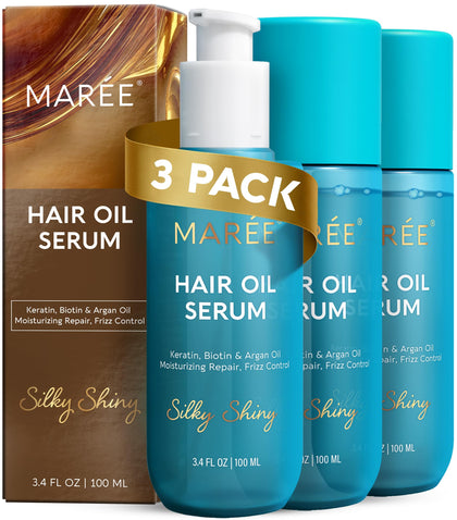 MAREE Hair Oil 3 Pack front view with argan oil and biotin