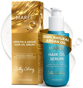 MAREE Hair Oil 50ml front view with argan oil bottle