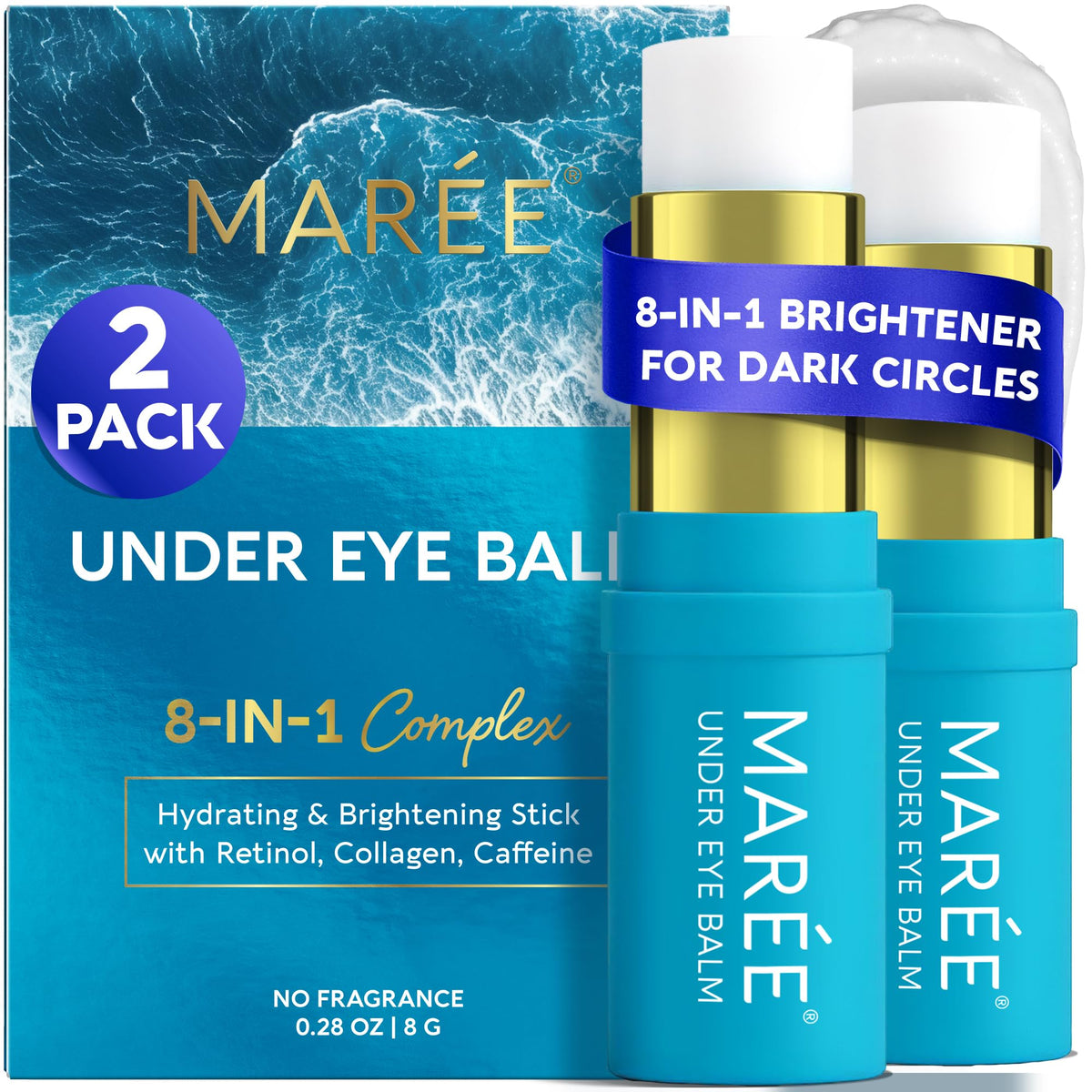 MAREE Under Eye Balm Stick 2 Pack front view with blue packaging