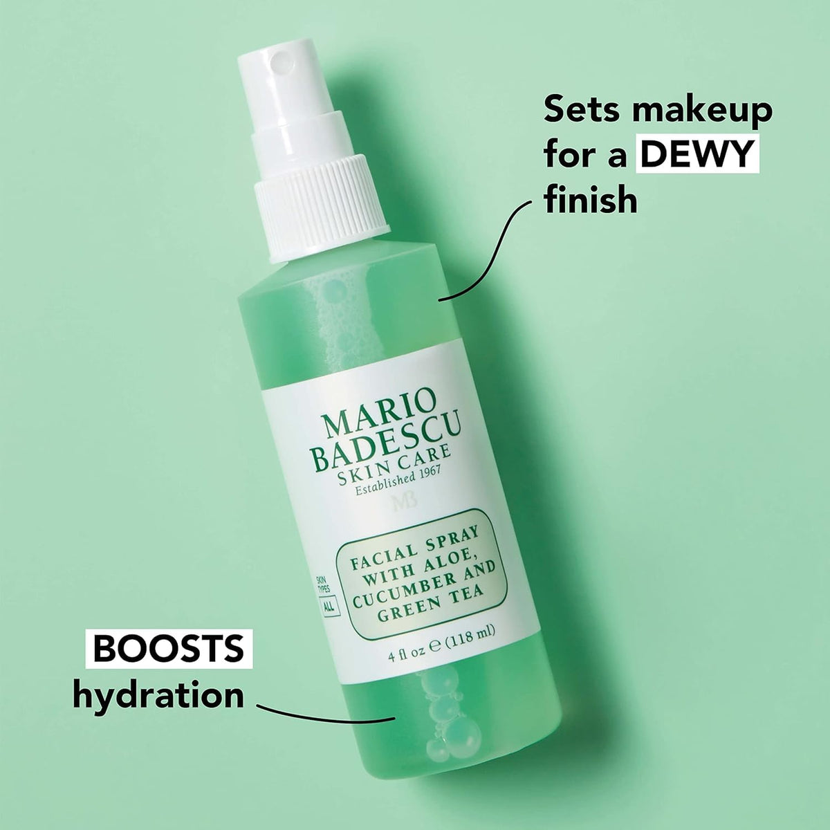 Mario Badescu Facial Spray Aloe and Rose Water duo on a vanity