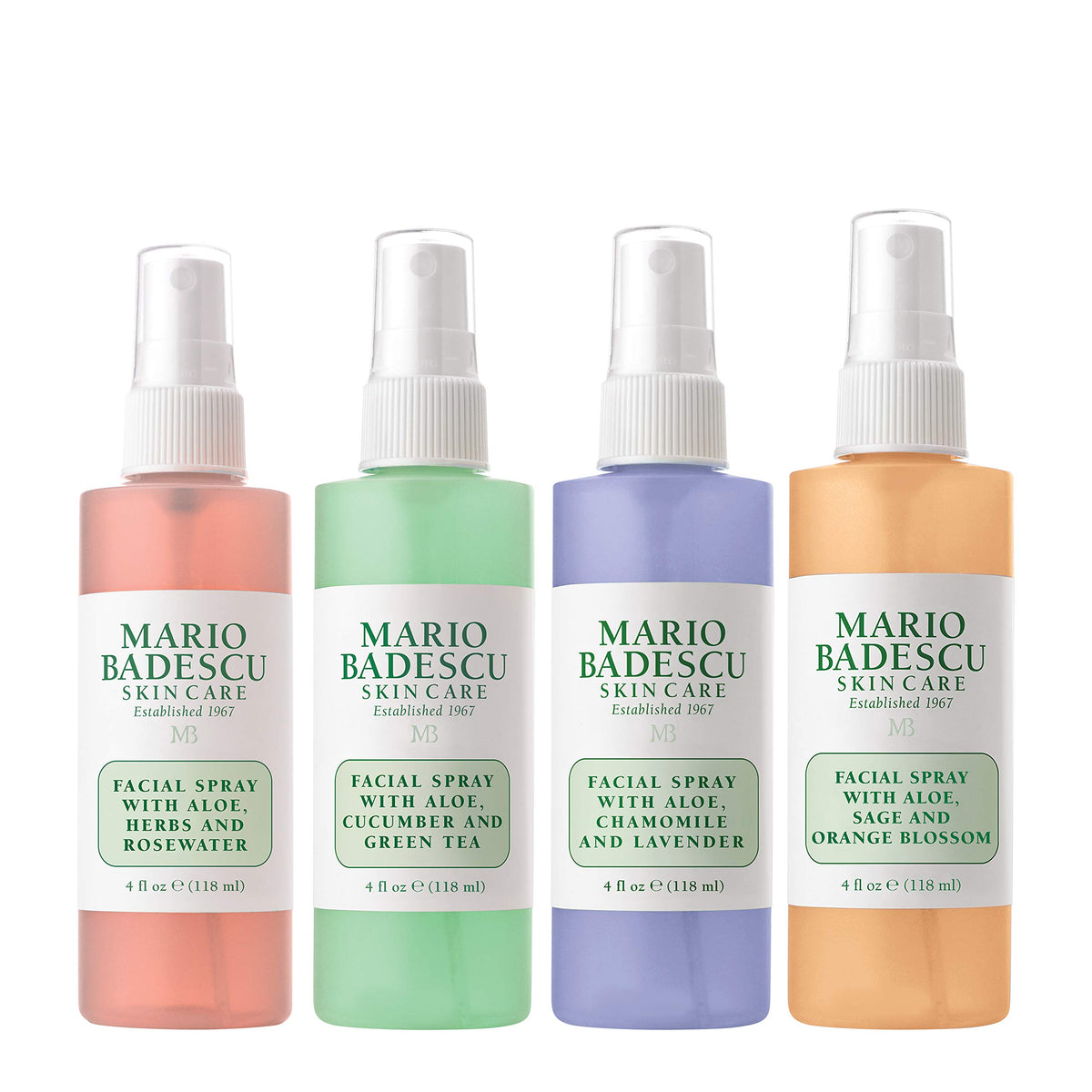 Mario Badescu Facial Spray Collection front view with four mists