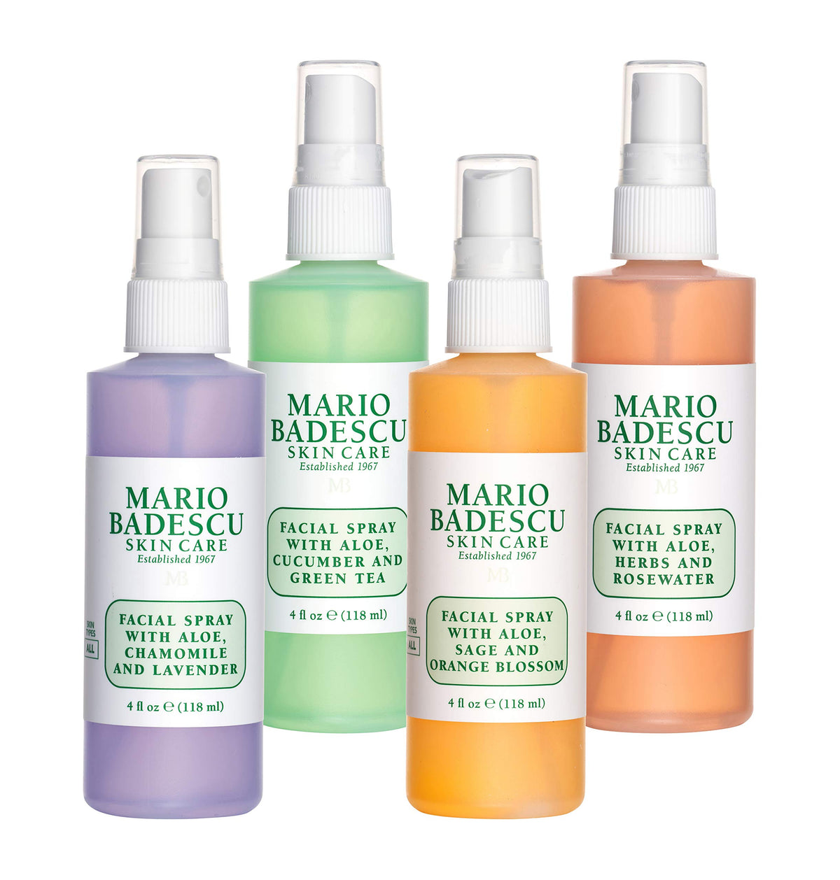 Mario Badescu Facial Spray Collection packaging with all four mists