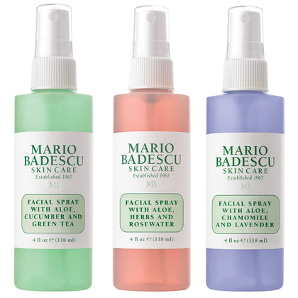 Mario Badescu Facial Spray Trio - Cucumber, Rose, Lavender bottles front view