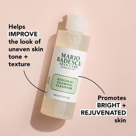 Mario Badescu Glycolic Foaming Cleanser with ingredients displayed
