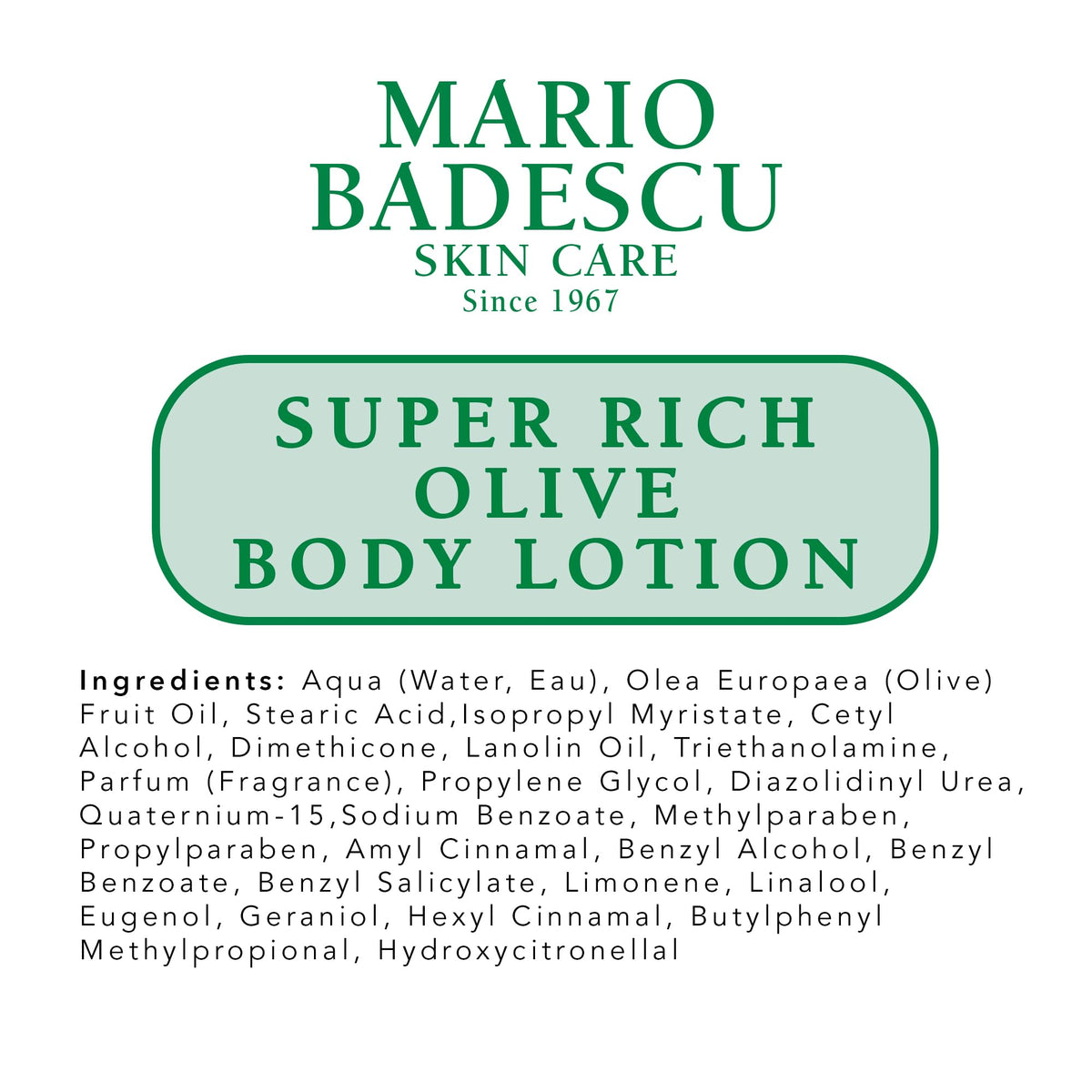 Mario Badescu lotion with olive oil ingredients listed