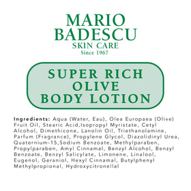 Mario Badescu lotion with olive oil ingredients listed