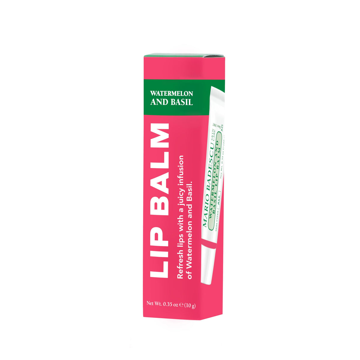 Mario Badescu Moisturizing Watermelon & Basil Lip Balm in a makeup bag
