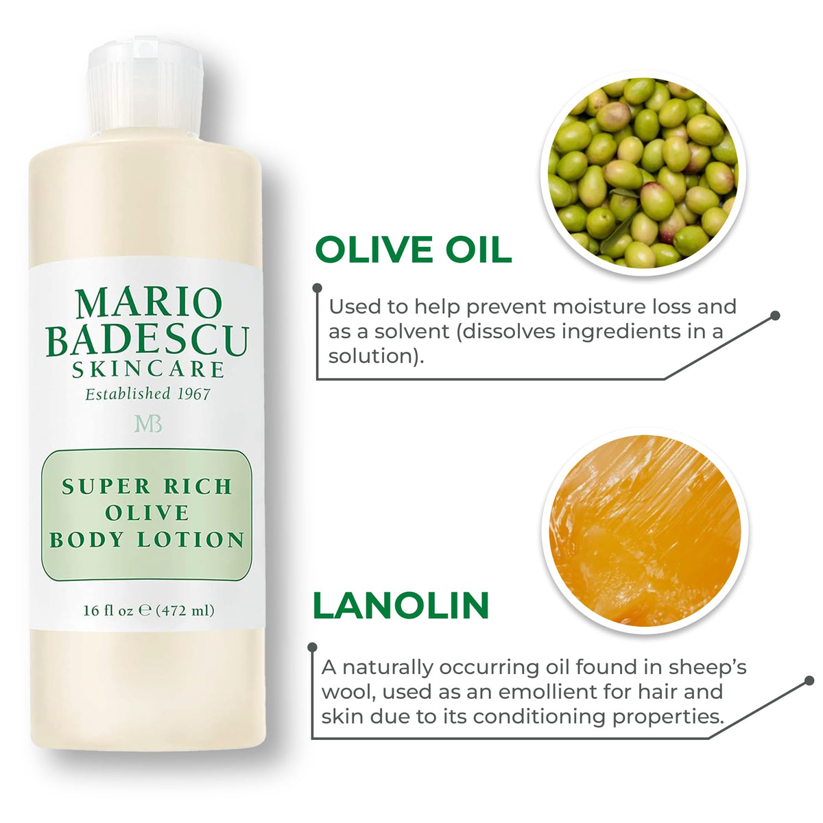 Mario Badescu Olive Body Lotion packaging details