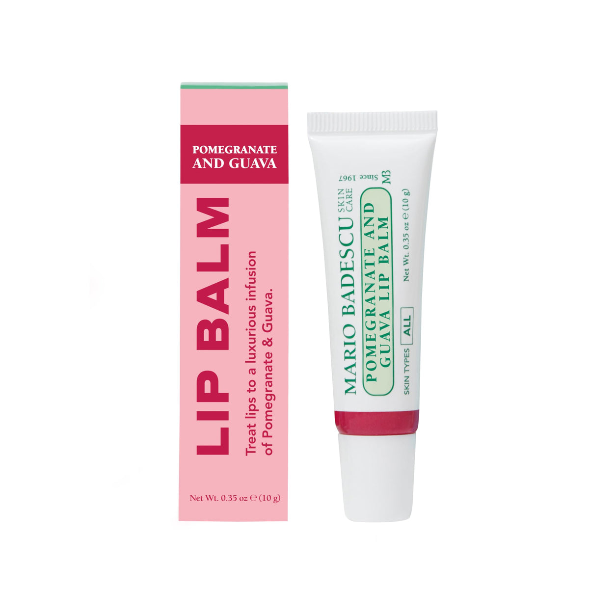 Mario Badescu Pomegranate & Guava Lip Balm packaging with ingredients