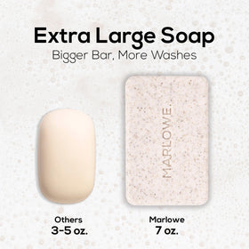 MARLOWE. Body Scrub Soap Bar 7 oz on wooden surface