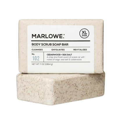 MARLOWE. Body Scrub Soap Bar Cedarwood & Sea Salt front view