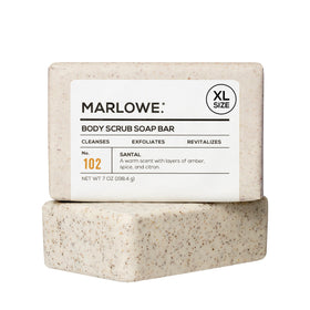 MARLOWE. Body Scrub Soap Bar front view, Santal scent