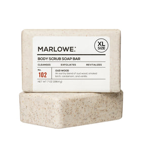 MARLOWE. Body Scrub Soap Bar in Oud Wood scent front view