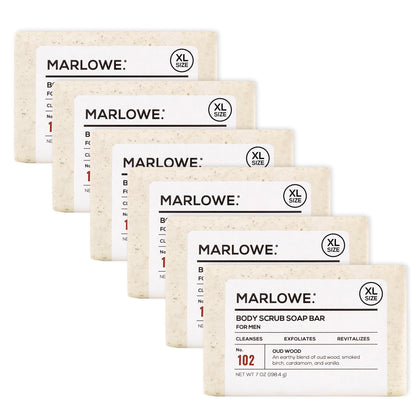MARLOWE. Body Scrub Soap Bar in Oud Wood scent, front view