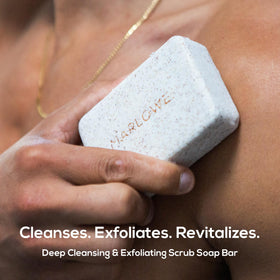 MARLOWE. Body Scrub Soap Bar packaging, 3-pack
