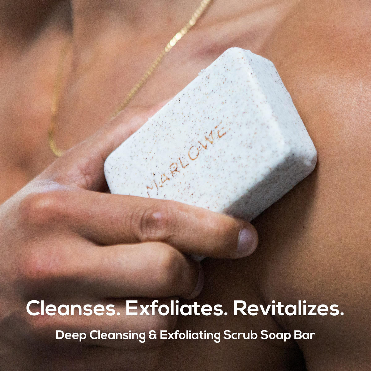 MARLOWE. Body Scrub Soap Bar packaging, showing ingredients