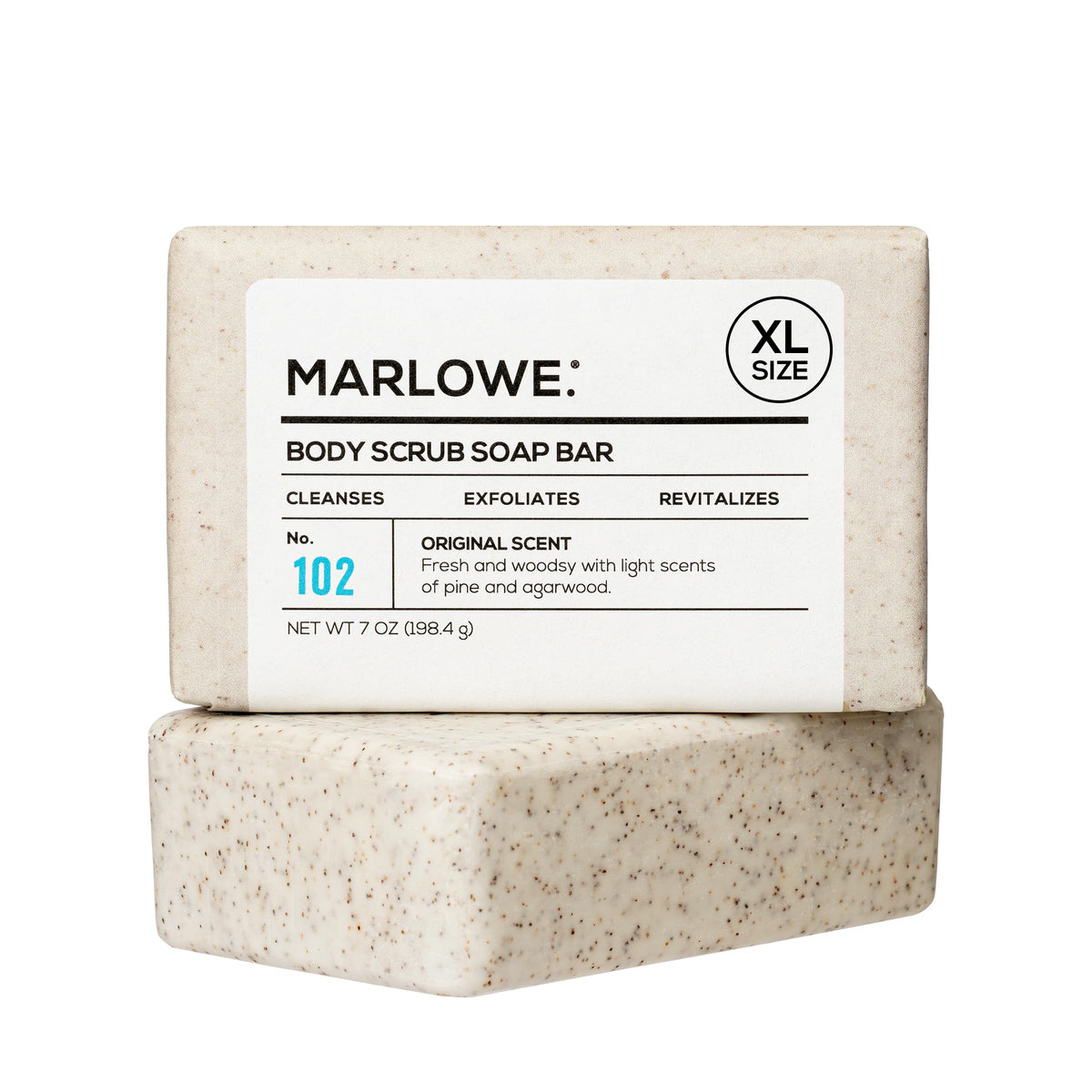 MARLOWE. Body Scrub Soap Bar, Sage + Fir, front view