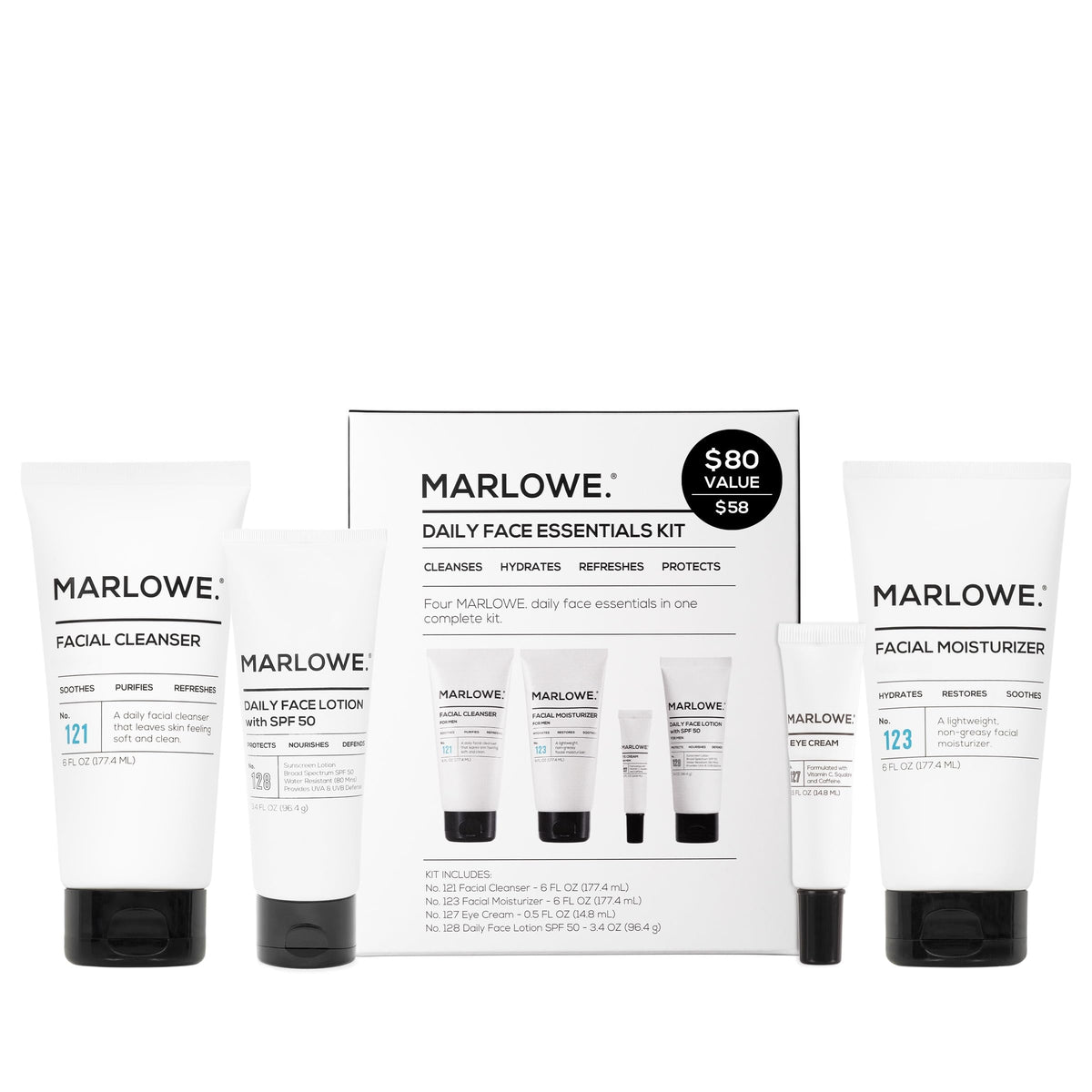 MARLOWE. Men's Skin Care Gift Set packaging front view