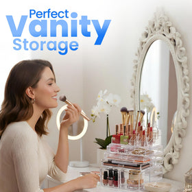 Masirs Clear Cosmetic Storage Organizer close-up of compartments