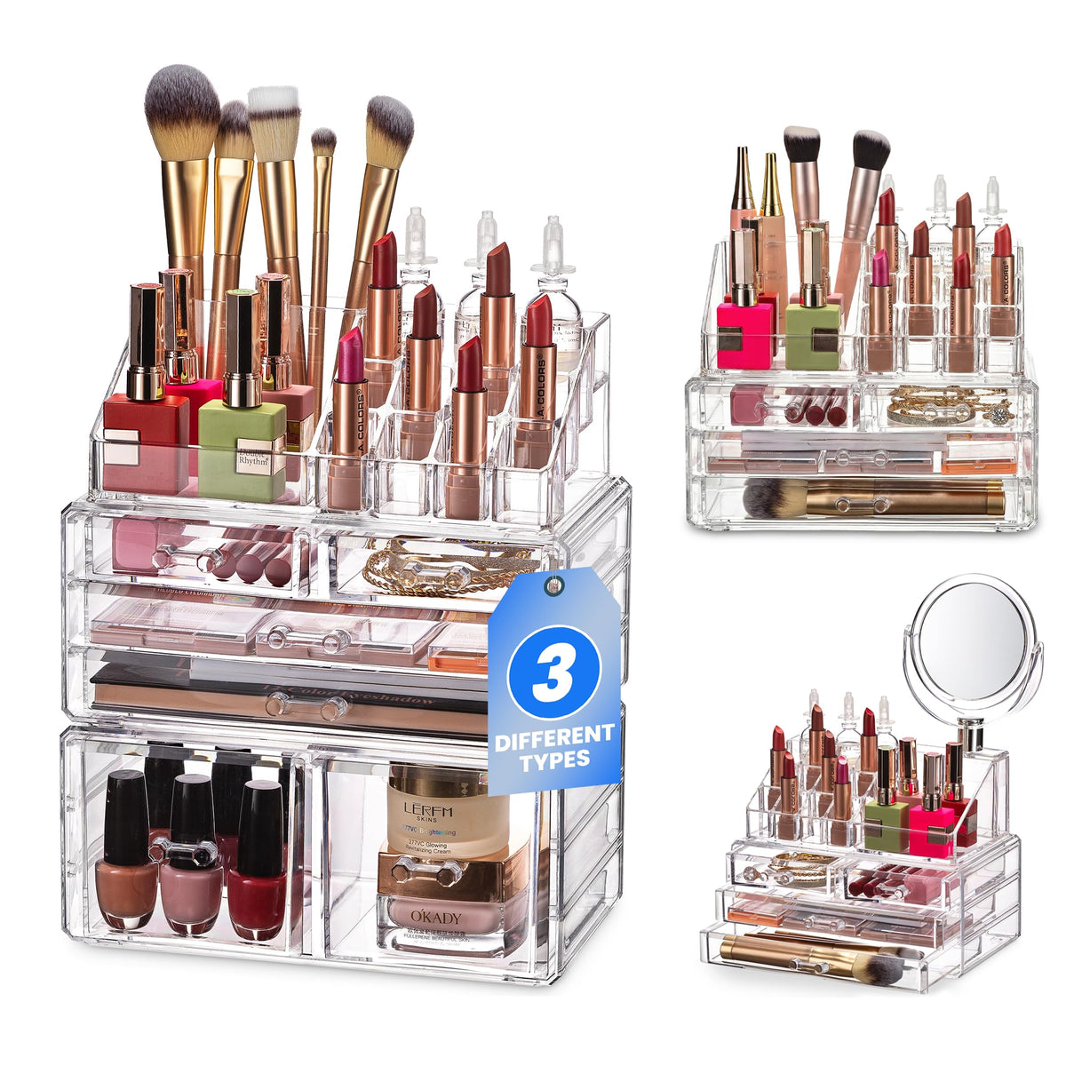 Masirs Clear Cosmetic Storage Organizer with hair accessories