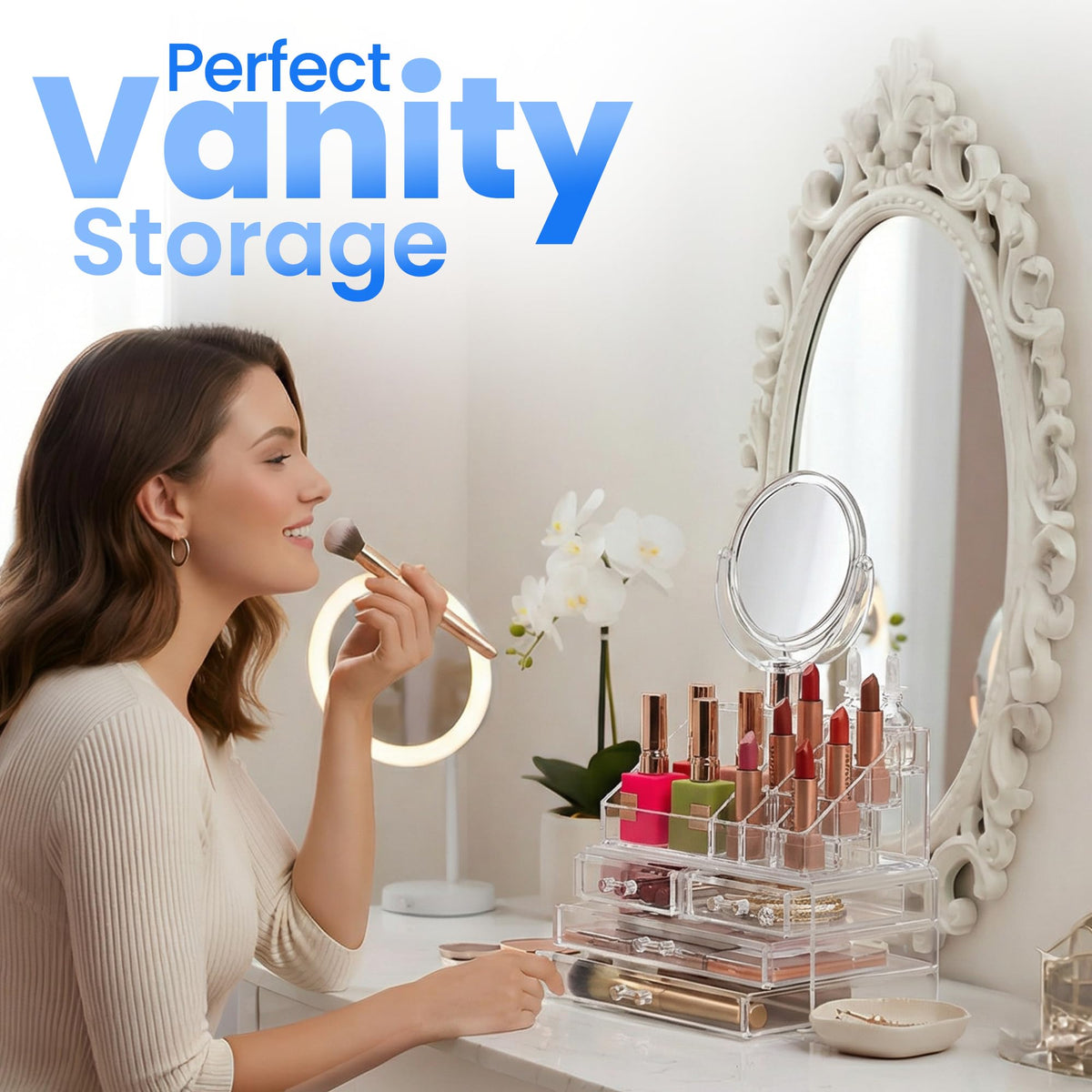Masirs Clear Makeup Organizer close-up of acrylic material