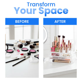 Masirs Clear Makeup Organizer close-up of drawer compartments