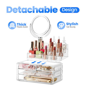 Masirs Clear Makeup Organizer top view displaying 16 compartments