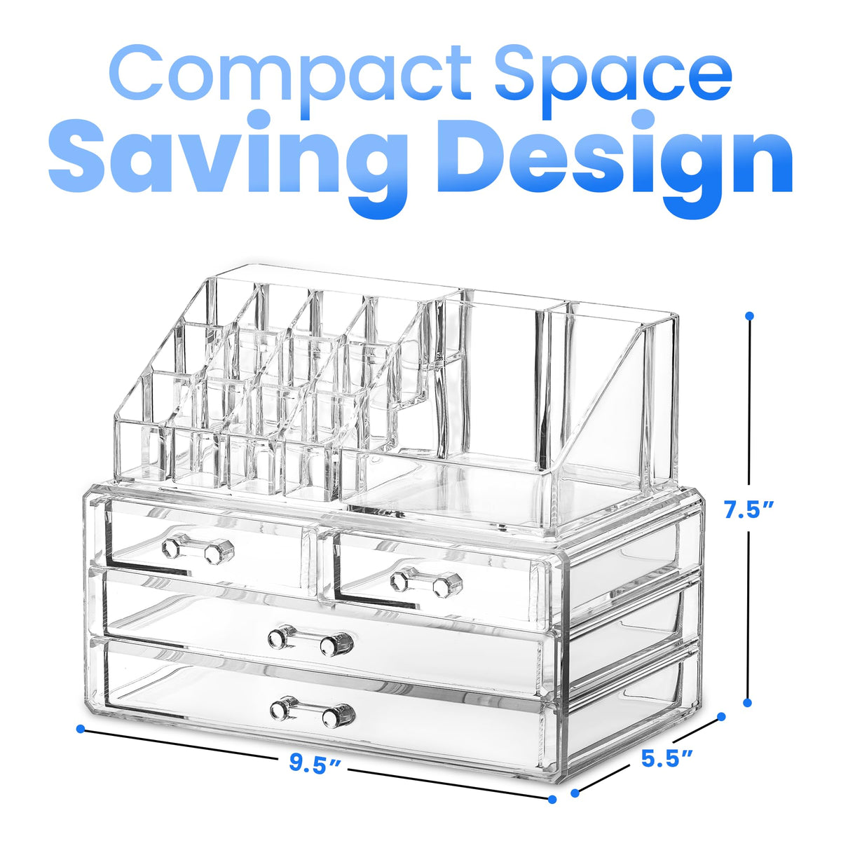 Masirs Clear Makeup Organizer top view showing compartments
