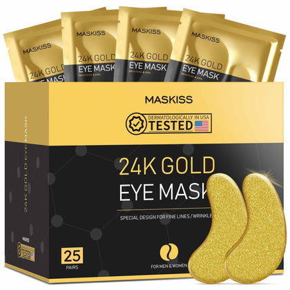 Maskiss 24k Gold Under Eye Patches front view with packaging