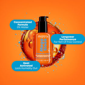 MATRIX Mega Sleek Topcoat Serum in lifestyle setting on vanity