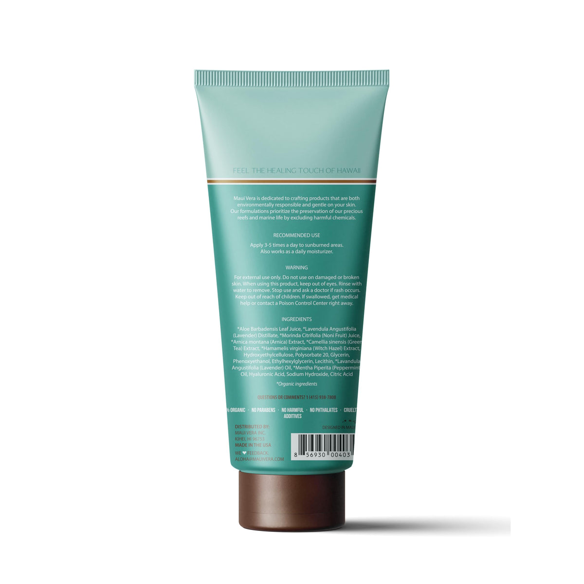 Maui Vera After Sun Gel Lavender Peppermint 6.5 oz back view