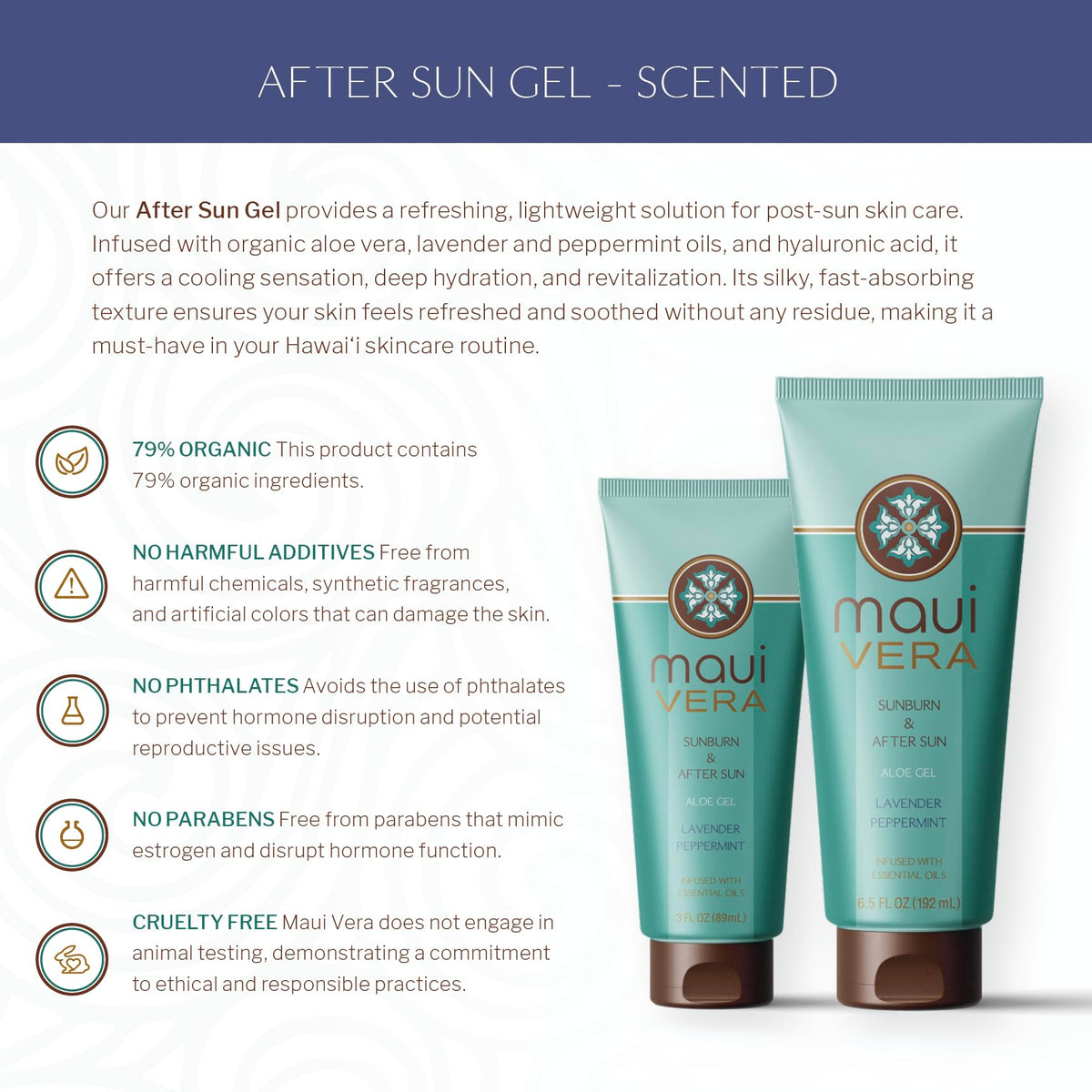 Maui Vera After Sun Gel Lavender Peppermint 6.5 oz with ingredients