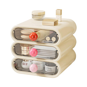 MavHubrix 3-Tier Drawer Makeup Organizer front view in Cream White