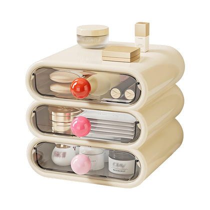 MavHubrix 3-Tier Drawer Makeup Organizer front view in Cream White